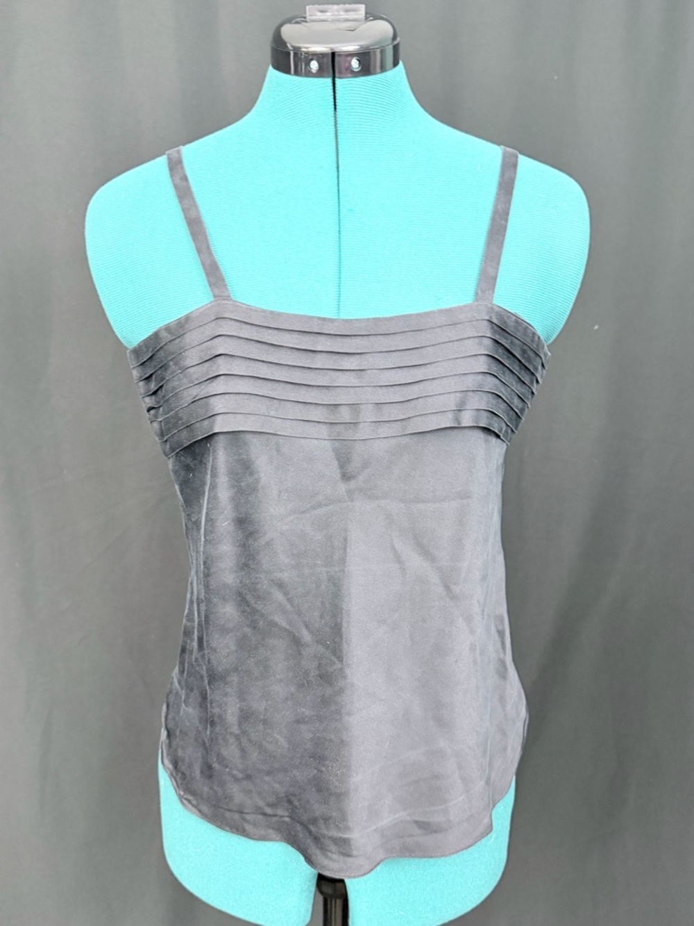 Saks Fifth Avenue Black Pleated Trim Spaghetti Strap Silk Camisole